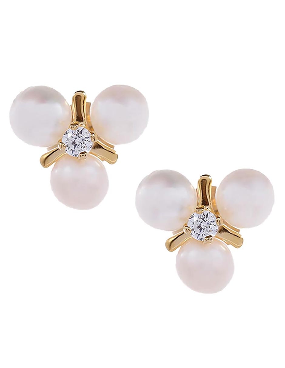 Broqueles de flor de oro amarillo 14 K con acabado brillante perla 1