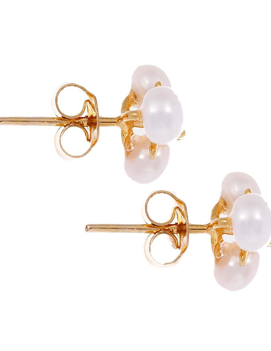 Broqueles de flor de oro amarillo 14 K con acabado brillante perla 2