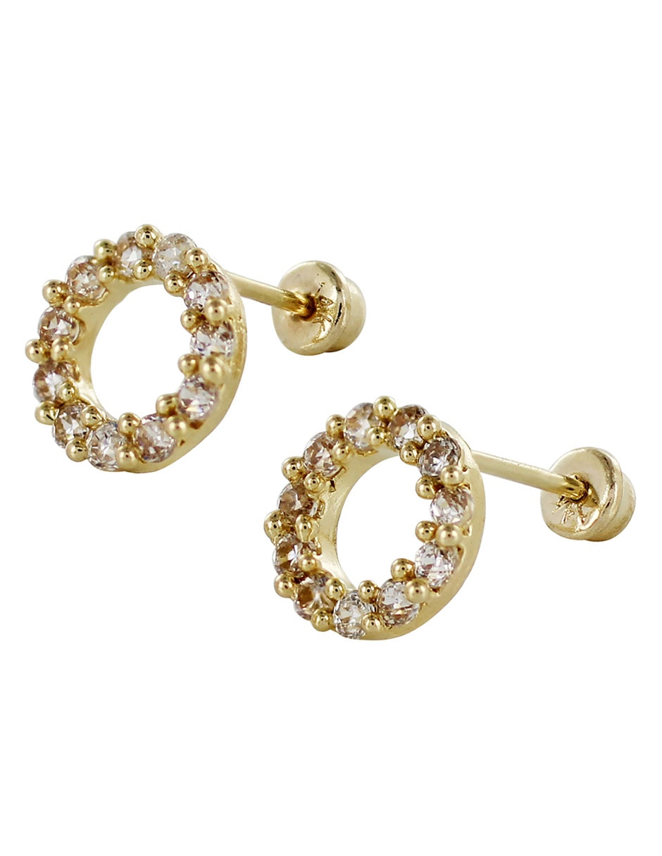 Broqueles redondos D Cadena de oro 14 K con acabado brillante zirconia
