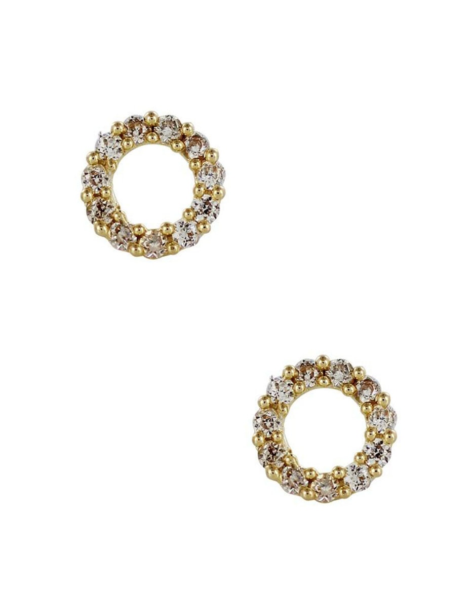 Broqueles redondos D Cadena de oro 14 K con acabado brillante zirconia