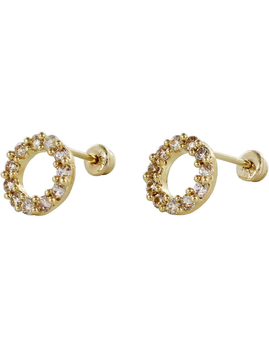 Broqueles redondos D Cadena de oro 14 K con acabado brillante zirconia