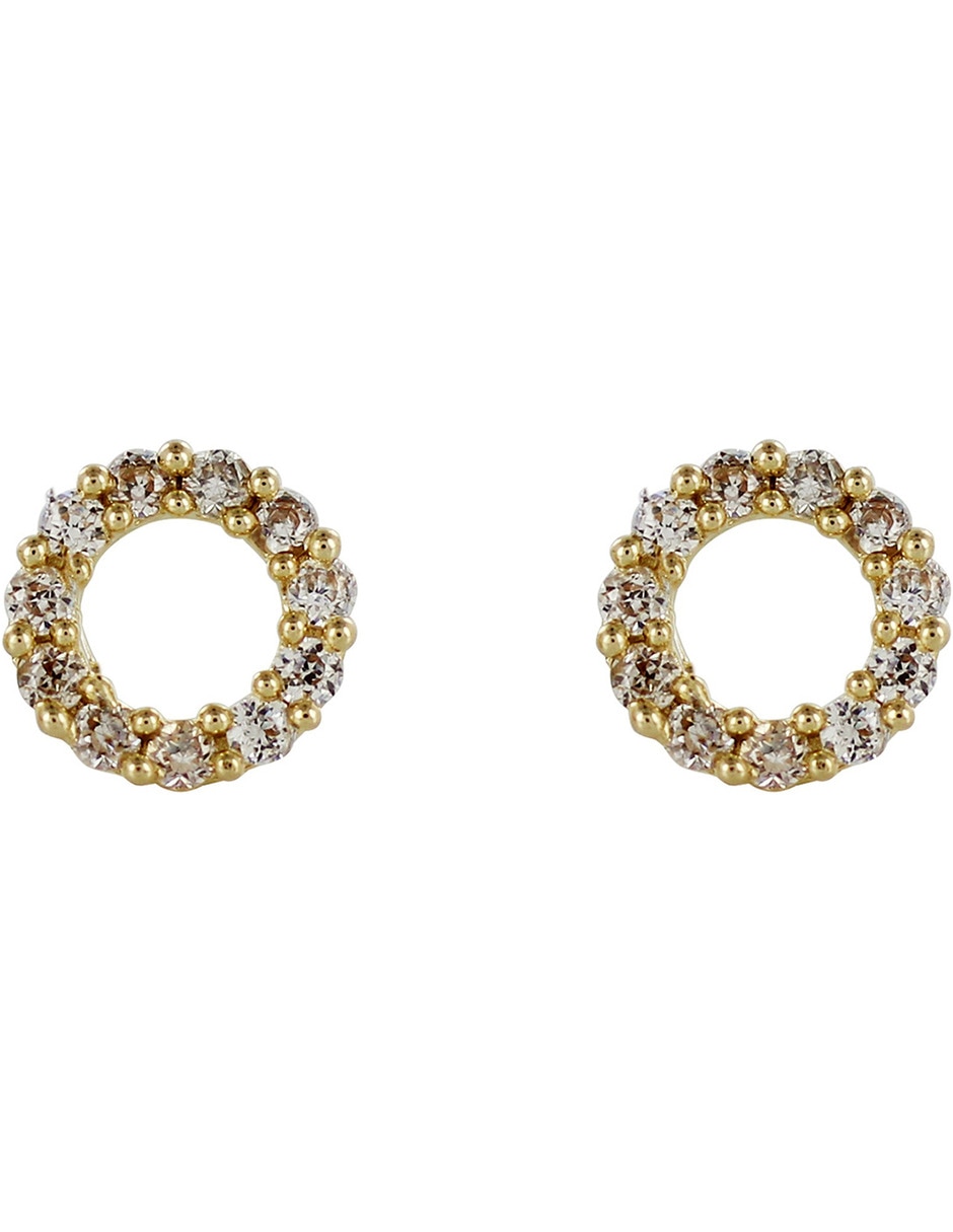 Broqueles redondos D Cadena de oro 14 K con acabado brillante zirconia