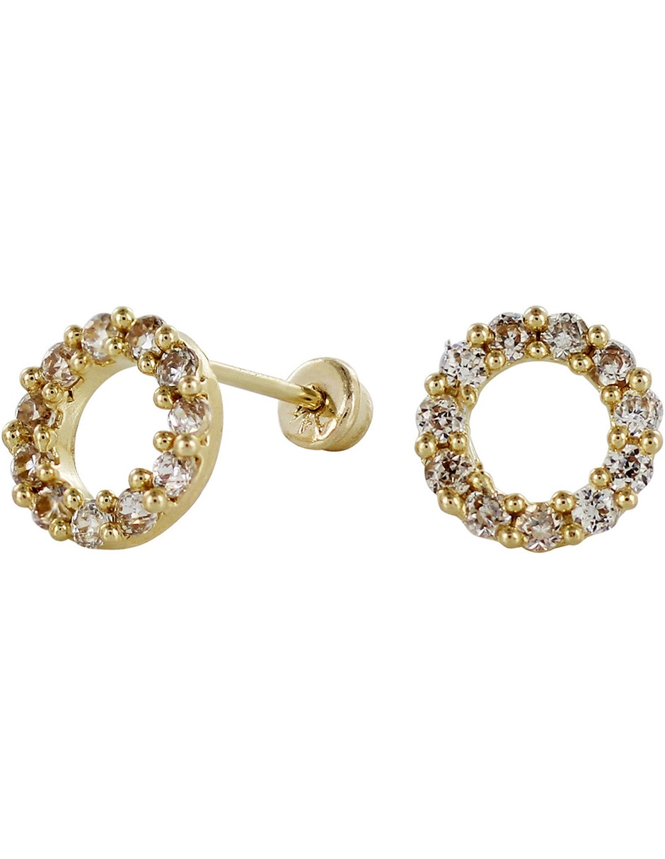 Broqueles redondos D Cadena de oro 14 K con acabado brillante zirconia