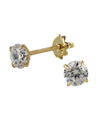 Broqueles redondos D Cadena de oro 14 K con acabado brillante zirconia