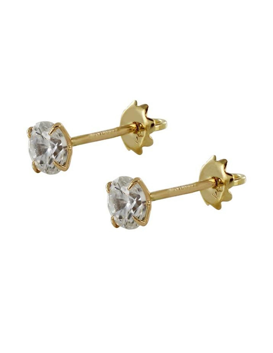 Broqueles redondos D Cadena de oro 14 K con acabado brillante zirconia