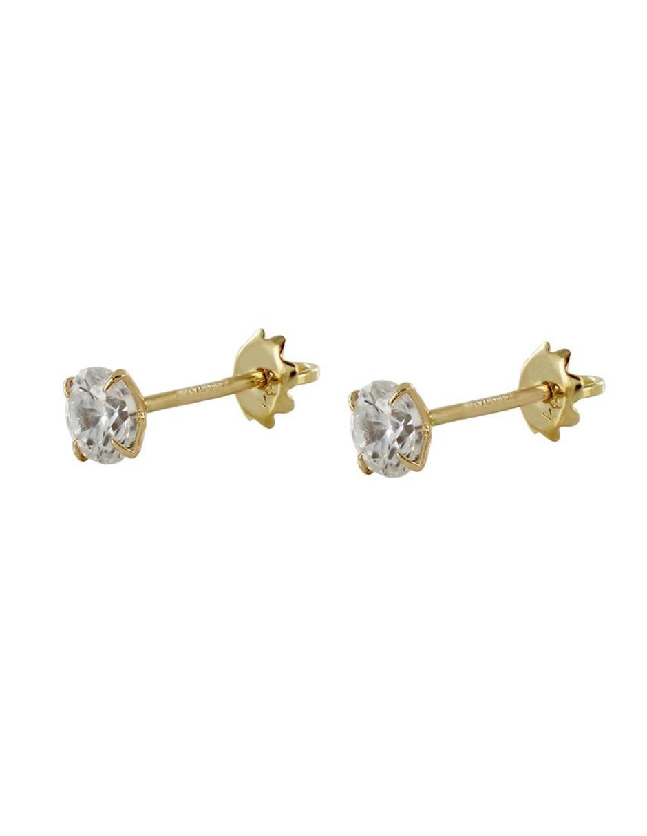 Broqueles redondos D Cadena de oro 14 K con acabado brillante zirconia