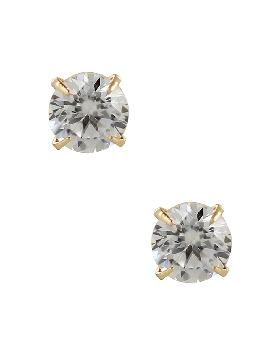 Broqueles redondos de oro 14 K con acabado brillante zirconia Broqueles redondos de oro 14 K con acabado brillante zirconia