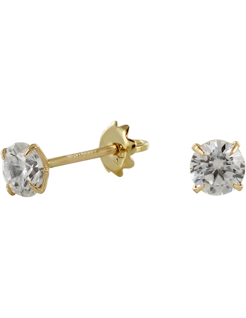 Broqueles redondos D Cadena de oro 14 K con acabado brillante zirconia