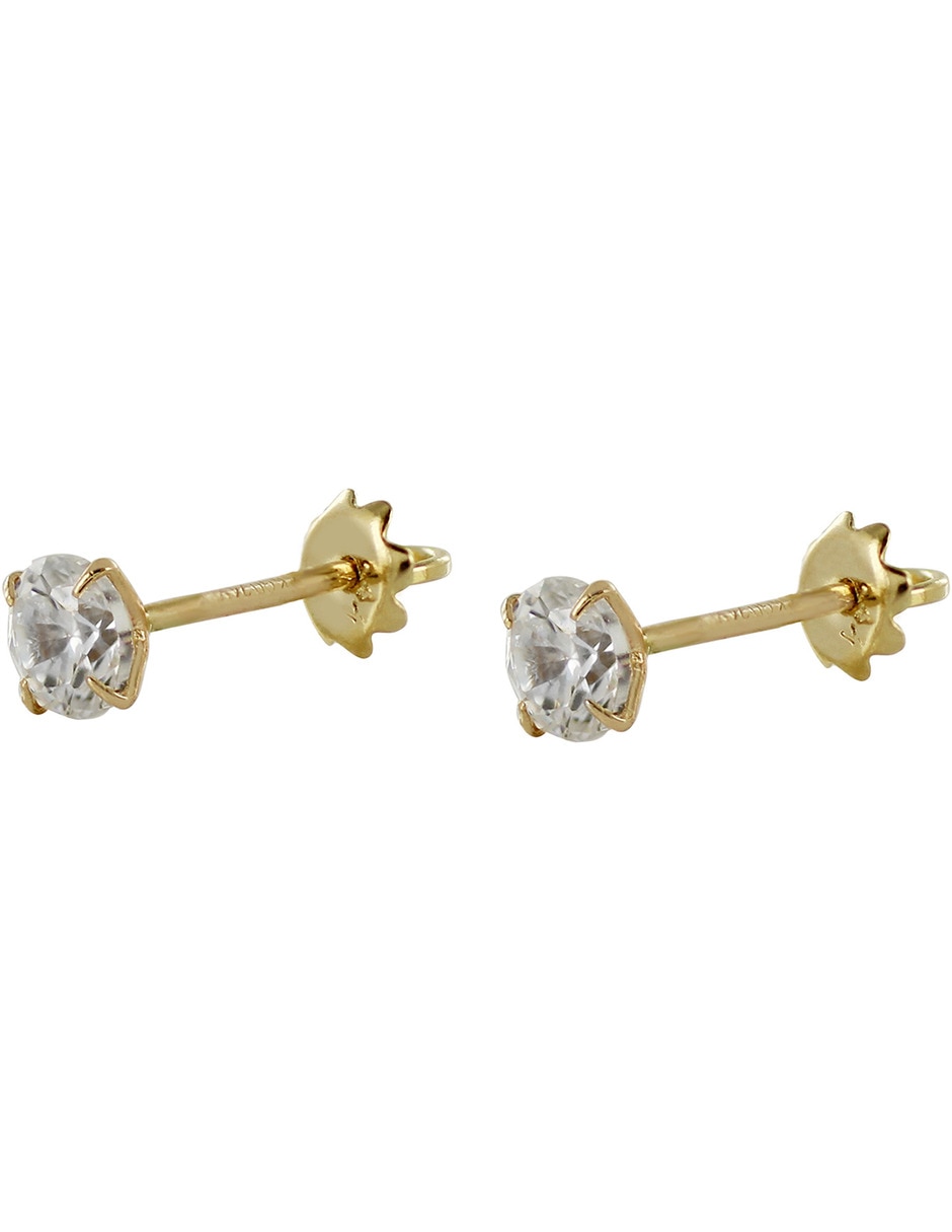 Broqueles redondos D Cadena de oro 14 K con acabado brillante zirconia