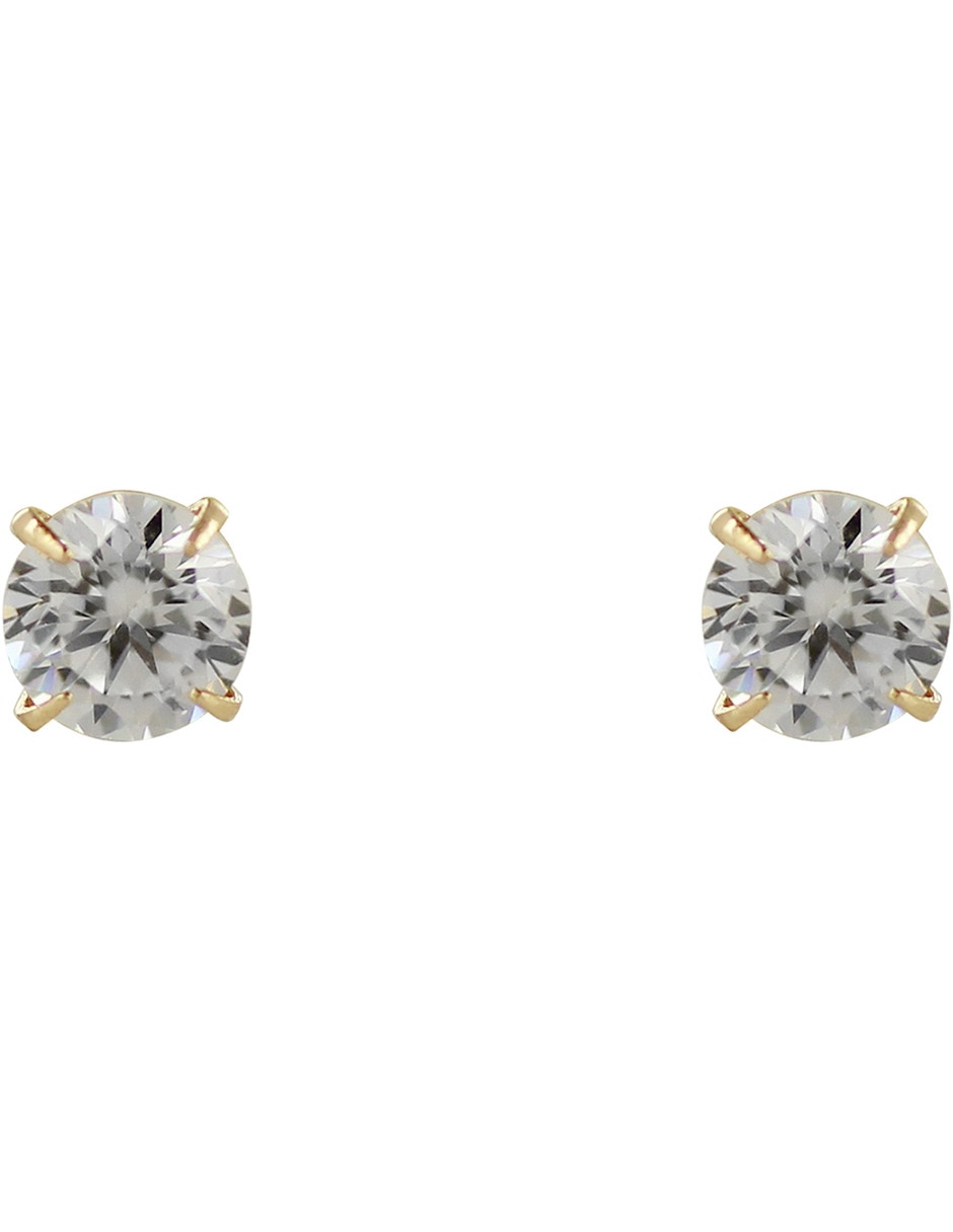 Broqueles redondos D Cadena de oro 14 K con acabado brillante zirconia