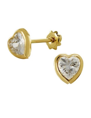 Broqueles de corazón D Cadena de oro 14 K con acabado brillante zirconia