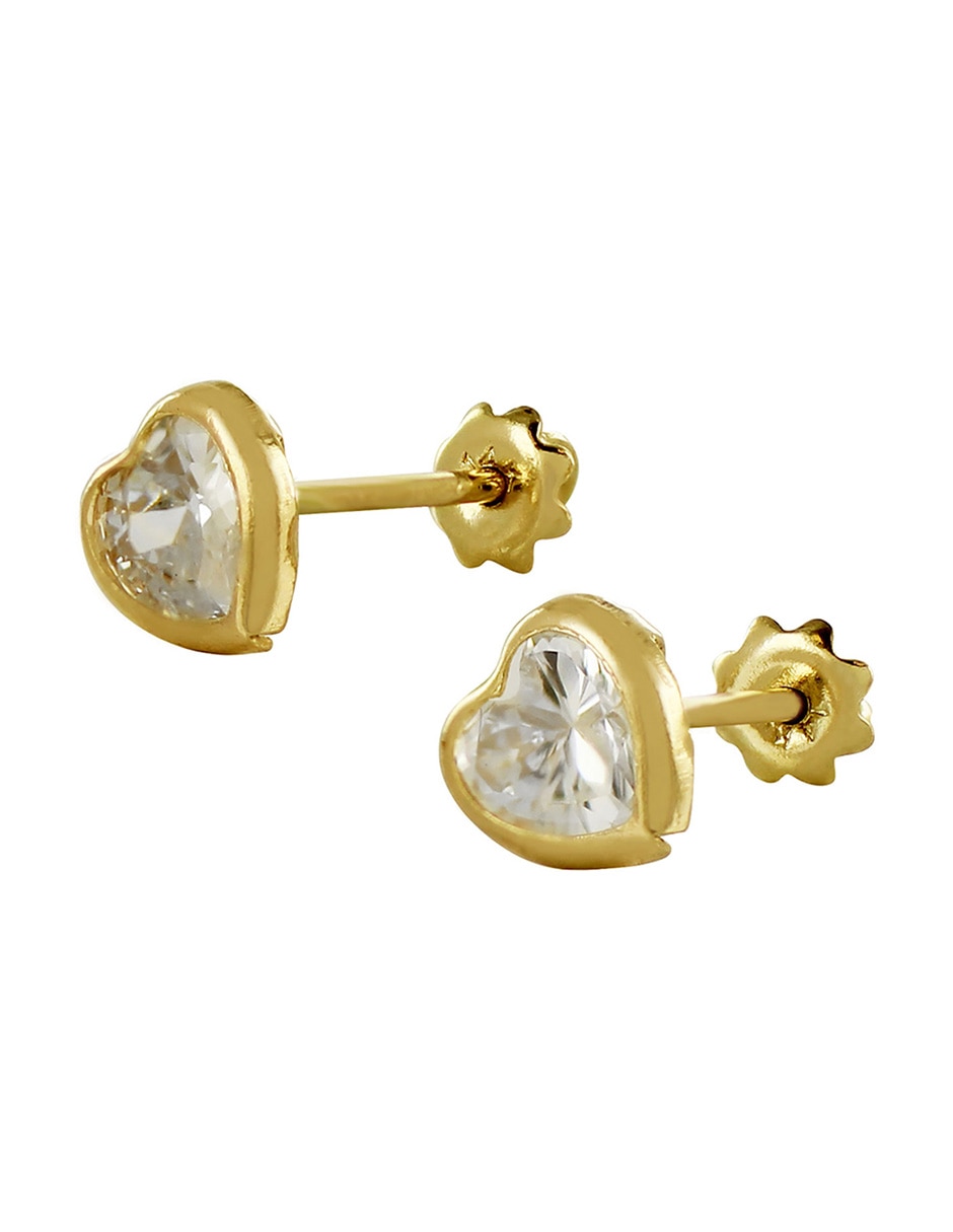 Broqueles de corazón D Cadena de oro 14 K con acabado brillante zirconia
