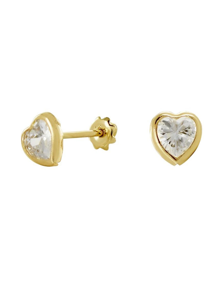 Broqueles de corazón de oro 14 K con acabado brillante zirconia
