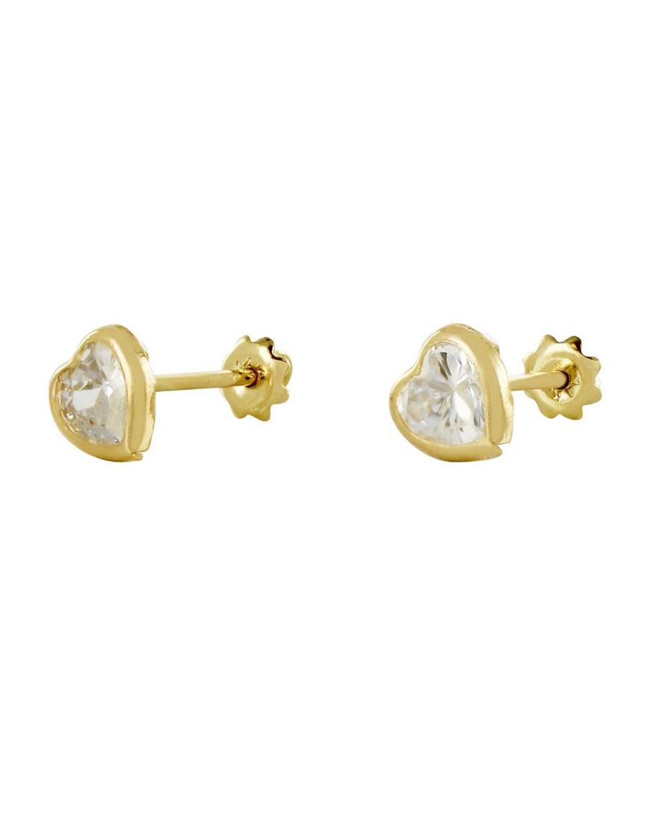 Broqueles de corazón D Cadena de oro 14 K con acabado brillante zirconia