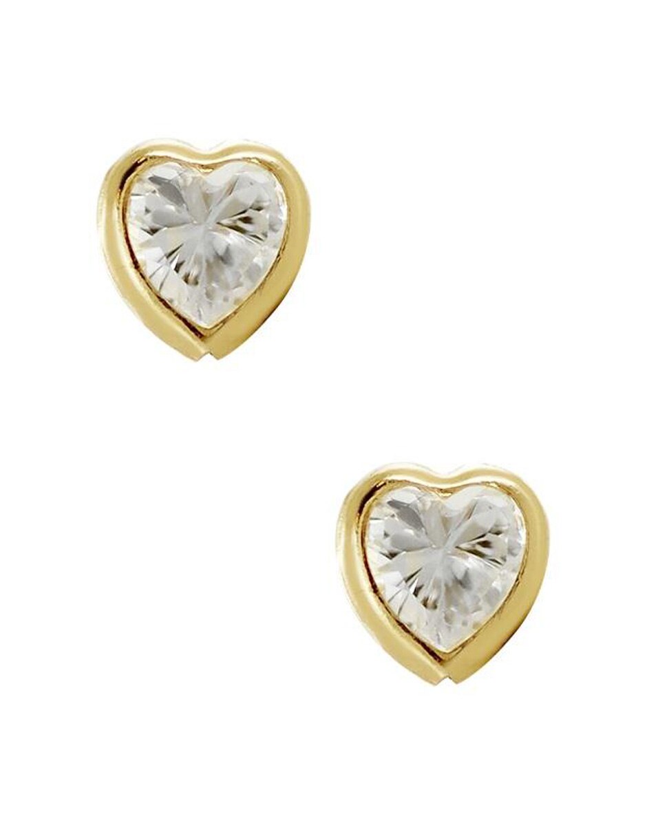Broqueles de corazón D Cadena de oro 14 K con acabado brillante zirconia