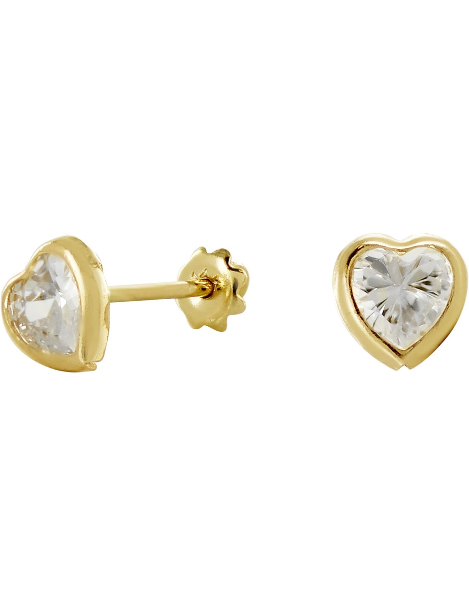 Broqueles de corazón D Cadena de oro 14 K con acabado brillante zirconia