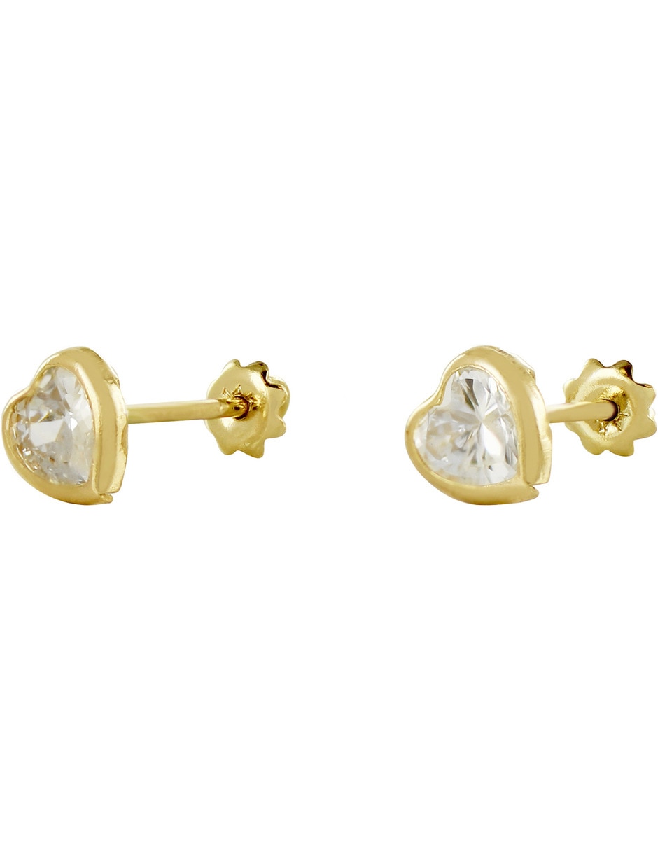 Broqueles de corazón D Cadena de oro 14 K con acabado brillante zirconia