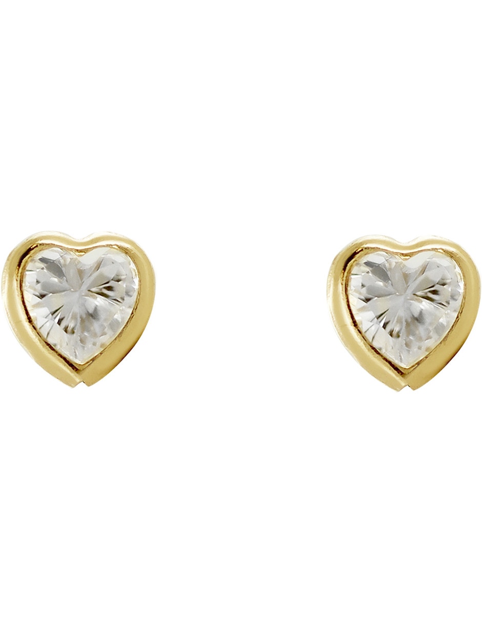Broqueles de corazón D Cadena de oro 14 K con acabado brillante zirconia